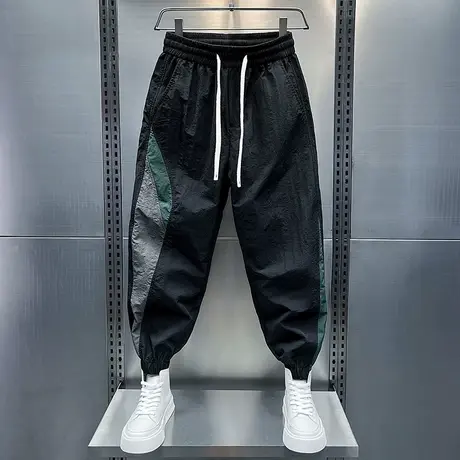 夏季潮牌速干休闲裤男撞色拼接设计感潮男时尚薄款九分束脚哈伦裤商品大图