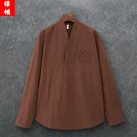 中国风男士唐装亚麻僧服青年古风刺绣茶服改良汉服道袍民族风春秋商品大图