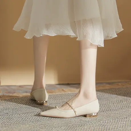 小香风平底鞋女2024年新款尖头玛丽珍鞋法式一脚蹬晚晚风低跟单鞋商品大图