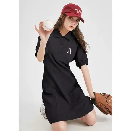 唐狮黑色显瘦polo连衣裙女网球穿搭休闲运动学院风裙子女夏季女装图片
