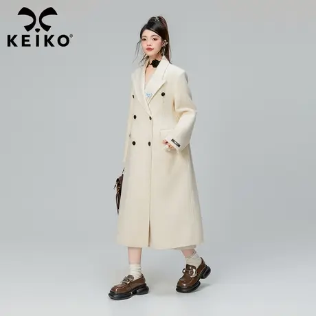 [100%羊毛]赫本风双面羊绒大衣长款秋冬韩版西装领双排扣毛呢外套商品大图