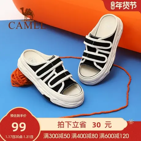 骆驼夏款魔术贴溶解厚底帆布鞋凉拖鞋外穿图片