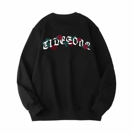 Ohlyah弧形字母玫瑰印花美式复古圆领卫衣男女2023秋季新款情侣装商品大图