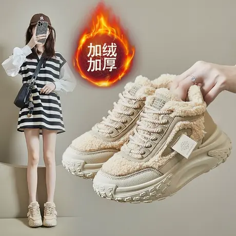 女鞋冬季加绒保暖绒面棉鞋女士高帮加厚东北雪地靴皮毛一体运动鞋商品大图