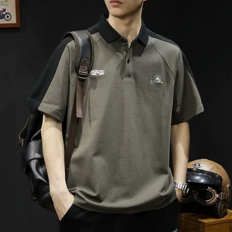美式拼色polo衫男短袖t恤男士夏季宽松大码潮牌2024新款男款体恤图片