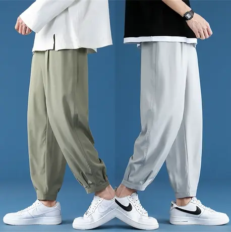 日系薄荷绿色裤子高街ins潮牌夏季薄款直筒阔腿裤男垂坠感9九分裤商品大图