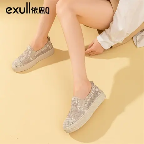 依思q渔夫鞋2023新款秋季懒人一脚蹬网面透气镂空女鞋网鞋帆布鞋商品大图