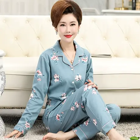 南极人纯棉睡衣女士春秋季长袖中老年妈妈家居服套装2023年新款冬图片