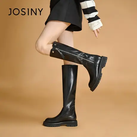 卓诗尼长筒靴女2023新款冬季显瘦不过膝长靴加绒小个子增高高筒靴图片