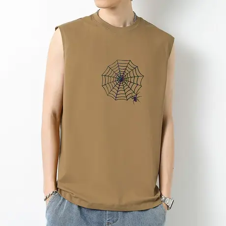 美式重磅纯棉背心男夏季运动篮球坎肩跨栏健身液氨长绒棉无袖t恤图片