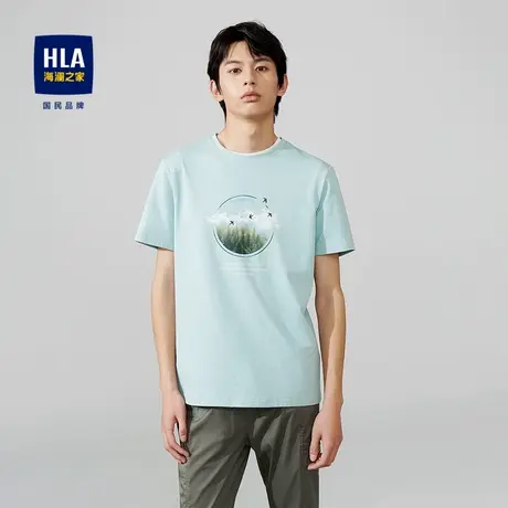 HLA/海澜之家圆领短袖T恤夏季印花舒适简约亲肤透气套头休闲t恤男图片