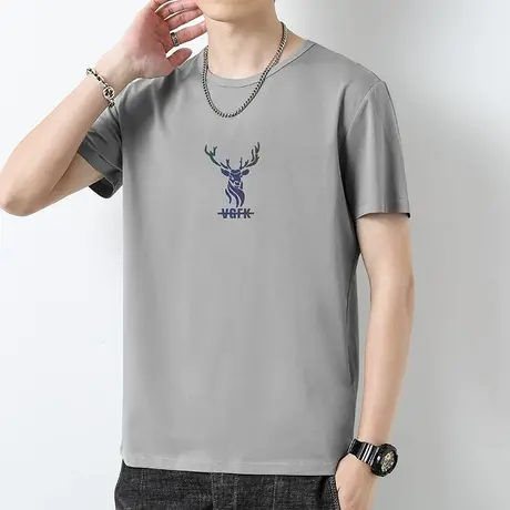 莫代尔t恤男士短袖2023新款夏季潮流冰丝速干凉感圆领上衣服体恤商品大图