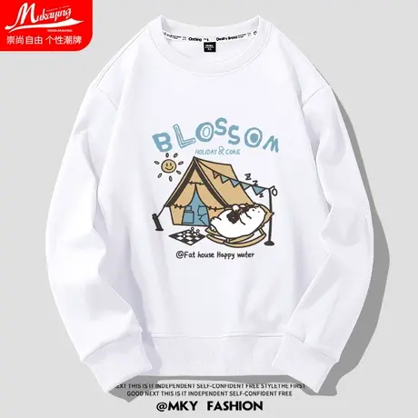 港风潮流卡通白熊卫衣男圆领春秋季薄款宽松大码ins休闲百搭长袖商品大图