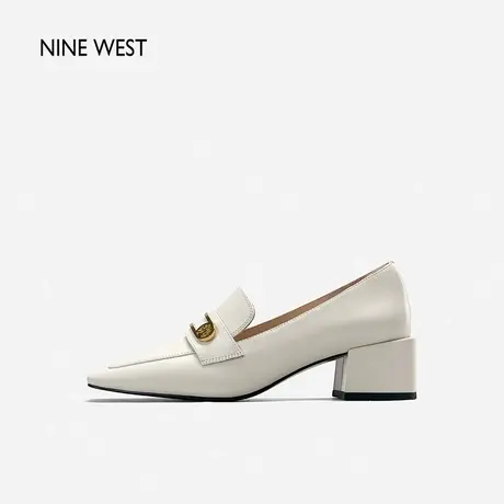 Nine West/玖熙中跟单鞋女2023秋季新款通勤乐福鞋舒适方头小皮鞋商品大图