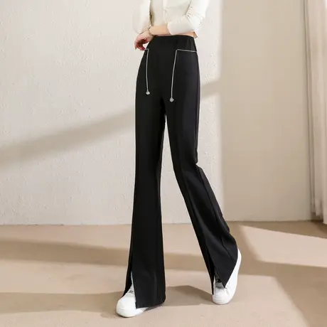 时尚气质设计感喇叭长裤2023年春季新款女士简约高腰显瘦通勤长裤商品大图