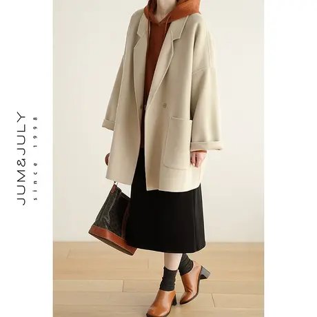 嘉茱莉2022秋冬季新款毛呢外套女小个子双面呢子大衣女高级感韩系商品大图