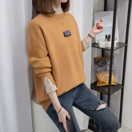 半高领毛衣女假两件打底衫2023秋冬慵懒风外穿针织衫内搭加厚上衣商品大图