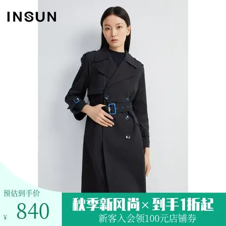 恩裳春秋季时尚撞色扣设计长款女神范职场通勤风衣图片