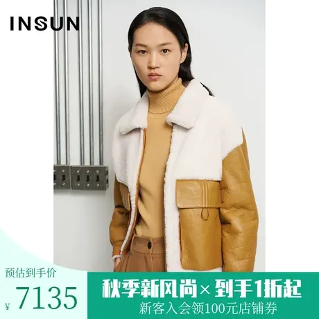 恩裳商场同款冬季时尚工装大贴袋挺括有型羊毛革皮草外套商品大图