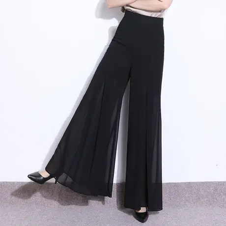 黑色拖地裙裤阔腿裤女2023新款夏季高腰宽松跳舞大脚裤雪纺甩裤薄商品大图