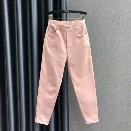 欧货粉色减龄百搭小脚牛仔裤女23秋季新款韩版休闲高腰显瘦哈伦裤商品大图