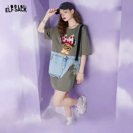 妖精的口袋假两件t恤连衣裙女2023夏新款宽松显瘦设计感小众裙子图片
