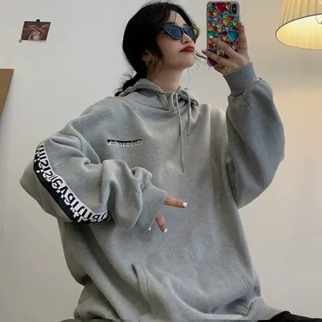 waitmore卫衣女2020初秋薄款宽松韩版bf慵懒风盐系上衣外套潮ins商品大图