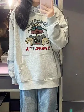 美式复古hiphop潮牌卫衣女春秋薄款宽松上衣慵懒风连帽小个子外套商品大图