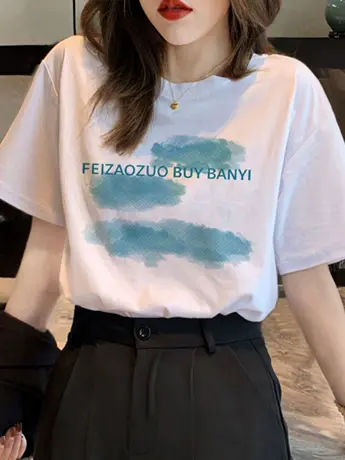 夏季薄款仿棉短袖t恤女装别致甜酷辣妹2023年新款宽松大码上衣服图片