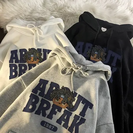 港味复古chic连帽卫衣女秋冬加绒加厚ins潮牌设计感宽松大码外套商品大图