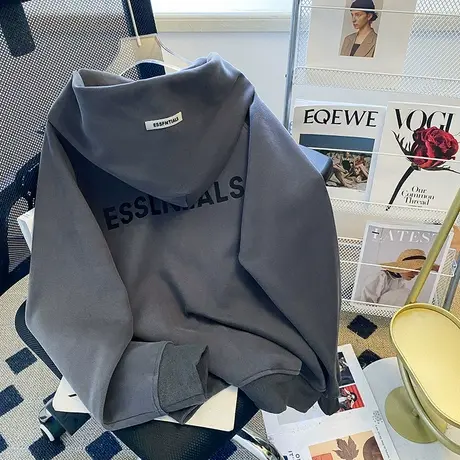 美式复古连帽开衫卫衣女春秋薄款宽松慵懒风chic小众高街拉链外套商品大图