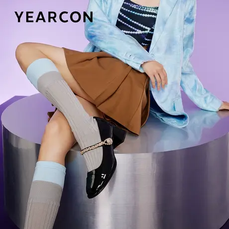 意尔康2023新款法式高跟鞋女仙女风玛丽珍女鞋复古粗跟方头单鞋女商品大图