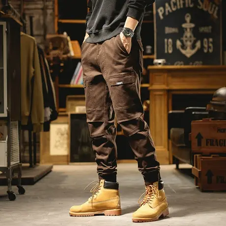 工装裤男新款束脚哈伦裤2021秋冬季帅气百搭拼接束脚宽松休闲裤子商品大图