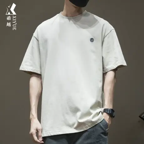 希越小圆领套头短袖T恤男大码全棉280g重磅男士夏季半截袖体恤衫图片