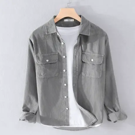 休闲长袖衬衫男2023春季新款男士工装上衣纯棉男生纯色衬衣外套潮商品大图