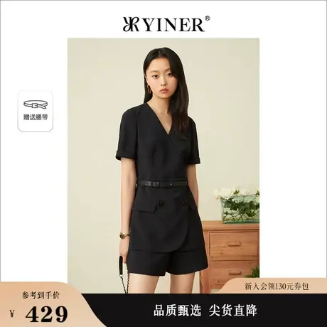 YINER音儿女装2022夏季高腰设计感短袖连体裤商品大图