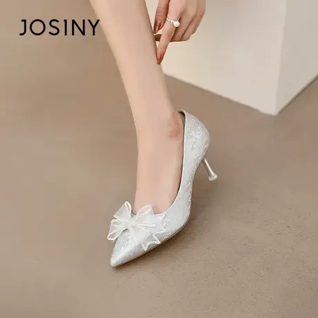 Josiny/卓诗尼蝴蝶结婚鞋2023秋季新款尖头细跟仙女气质高跟女鞋商品大图
