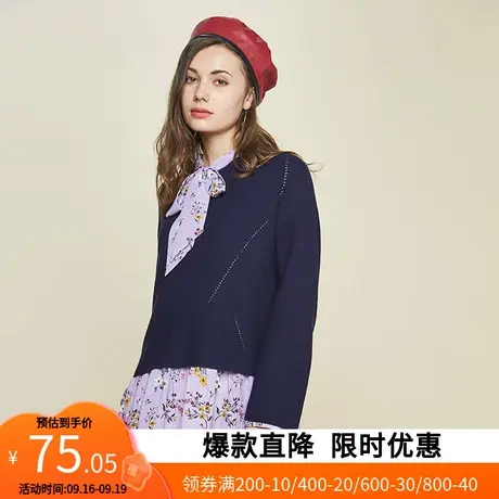 艾格冬季女装休闲时尚百搭潮流印花套头针织衫W510商品大图
