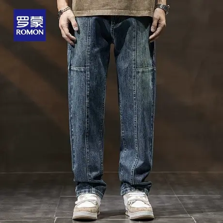 罗蒙男士百搭牛仔裤2023秋季新款潮流休闲时尚复古宽松阔腿裤长裤图片