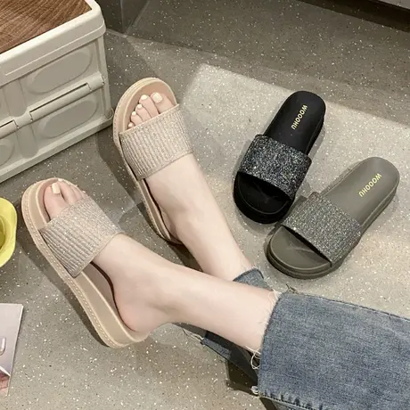 拖鞋女外穿时尚ins潮夏厚底透明新款增高凉拖鞋防滑浴室家用居家商品大图