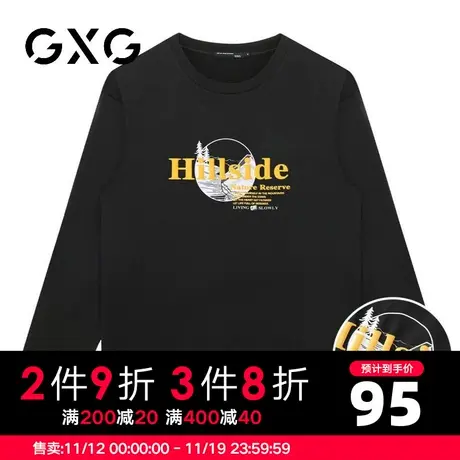 【新品】GXG男装 【纯棉】23秋季简约字母印花宽松圆领长袖T恤图片