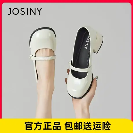 卓诗尼粗跟玛丽珍鞋女2023年新款夏季复古小红中跟法式小皮鞋单鞋图片