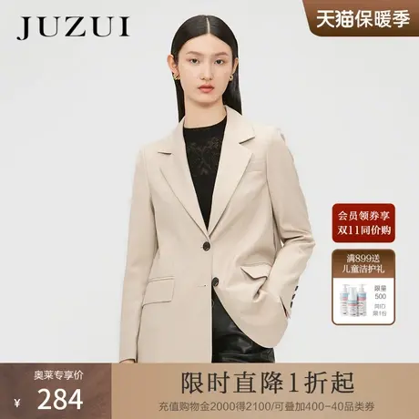 JUZUI玖姿春秋新款纯色简约风气质时尚休闲款拼接女西装外套图片