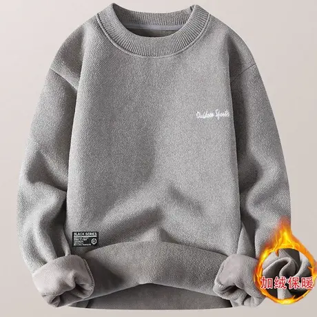 雪尼尔毛衣男秋冬加绒加厚款羊毛衫青年一体绒宽松保暖潮牌打底衫商品大图