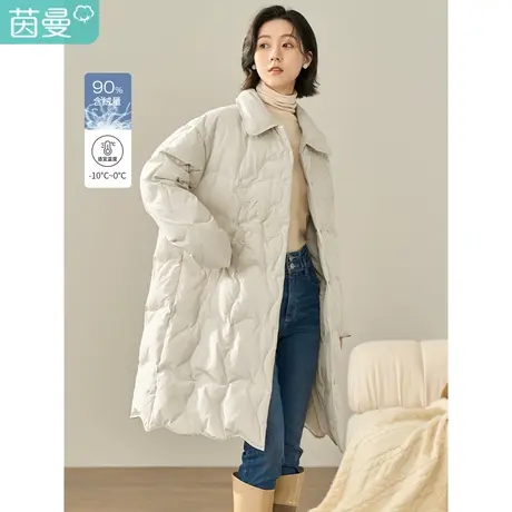 茵曼冬女装新款田园复古小翻领前胸绣花宽松中长款羽绒服图片