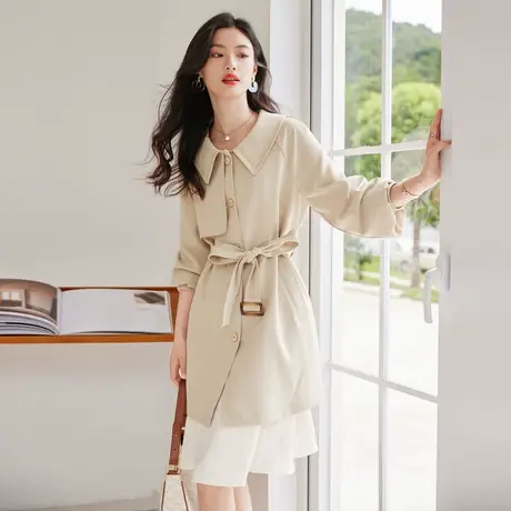 时尚淑女气质中长款风衣外套女2022早秋季新款洋气优雅显瘦上衣商品大图