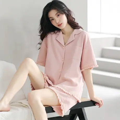 睡衣女夏款2023新款夏天纯棉女士女式简雅家居服套装女款春秋夏季图片