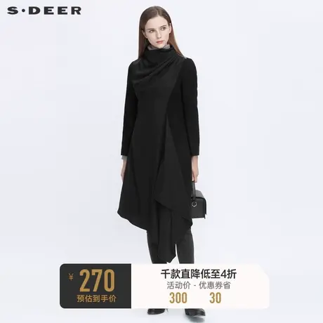sdeer圣迪奥冬季女装休闲立领拼接不规则黑色毛呢大衣S20481839图片