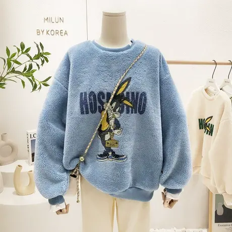 2023秋冬新款韩国东大门chic港风加绒羊羔毛毛卫衣外套保暖宽松潮图片