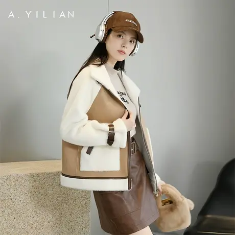 阿依莲法式复古羊羔毛短外套女2023冬季新款拼接皮毛一体加厚上衣图片